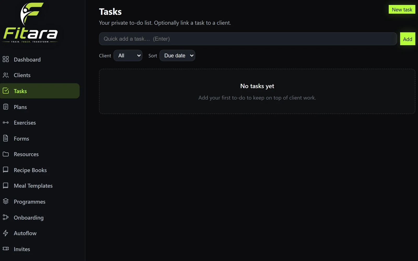 The Fitara trainer desk, tasks