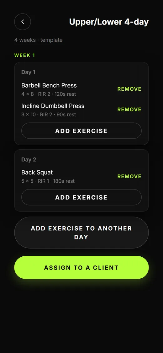 A Fitara training plan with prescribed exercises