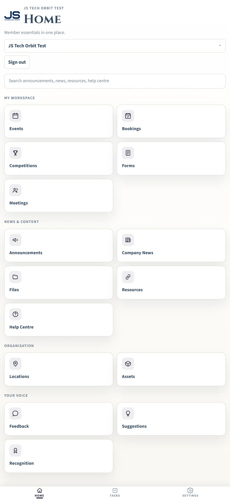 The Orbit member app, home